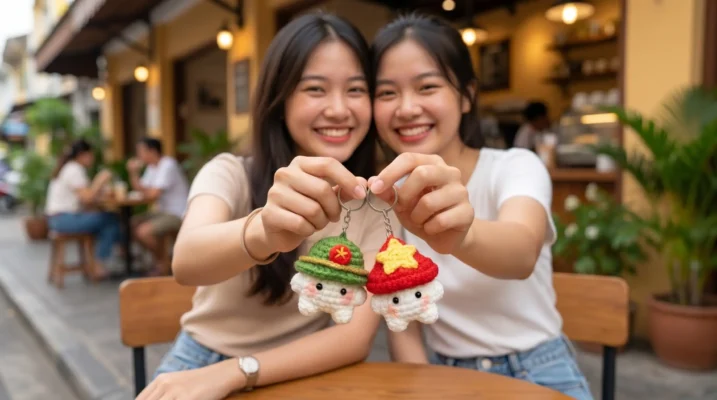 Tặng móc khóa có ý nghĩa gì - Móc khóa len đan handmade đôi