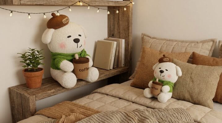 Gấu bông Gật Gù decor phòng ngủ nhỏ 