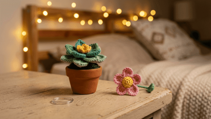 Hoa len handmade decor phòng ngủ chill