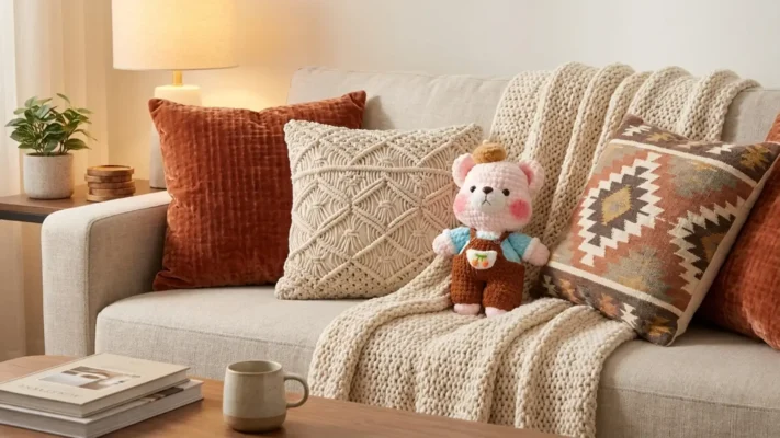 Gấu len Handmade Gật Gù Người bạn yếm nâu nhỏ chữa lành tâm hồn