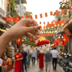 Móc khóa nấm len Gật Gù cặp đôi nấm tí hon tinh thần Việt Nam