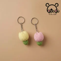 Móc khóa len handmade hoa Tulip  Gật Gù sắc hồng vàng vỗ về tâm hồn