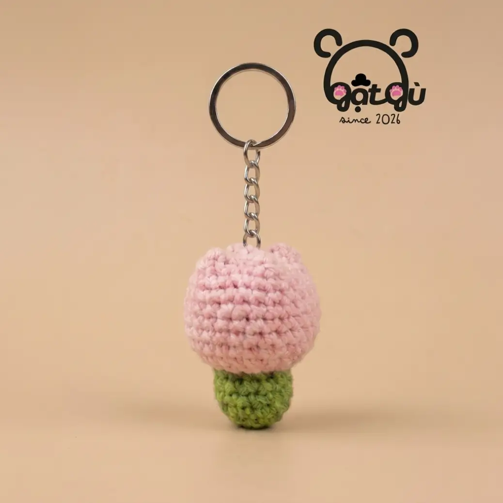 Móc khóa len handmade hoa Tulip Gật Gù sắc hồng vàng vỗ về tâm hồn - Ảnh 2