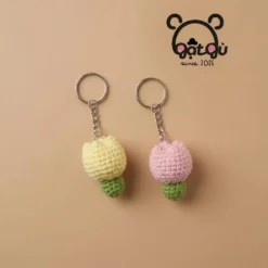 Móc khóa len handmade hoa Tulip Gật Gù sắc hồng vàng vỗ về tâm hồn