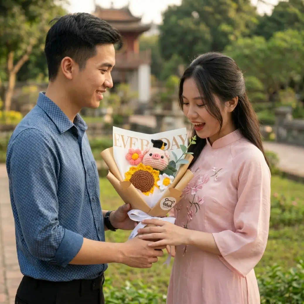 bó hoa len tốt nghiệp heo + hướng dương Gật Gù - Ảnh 5