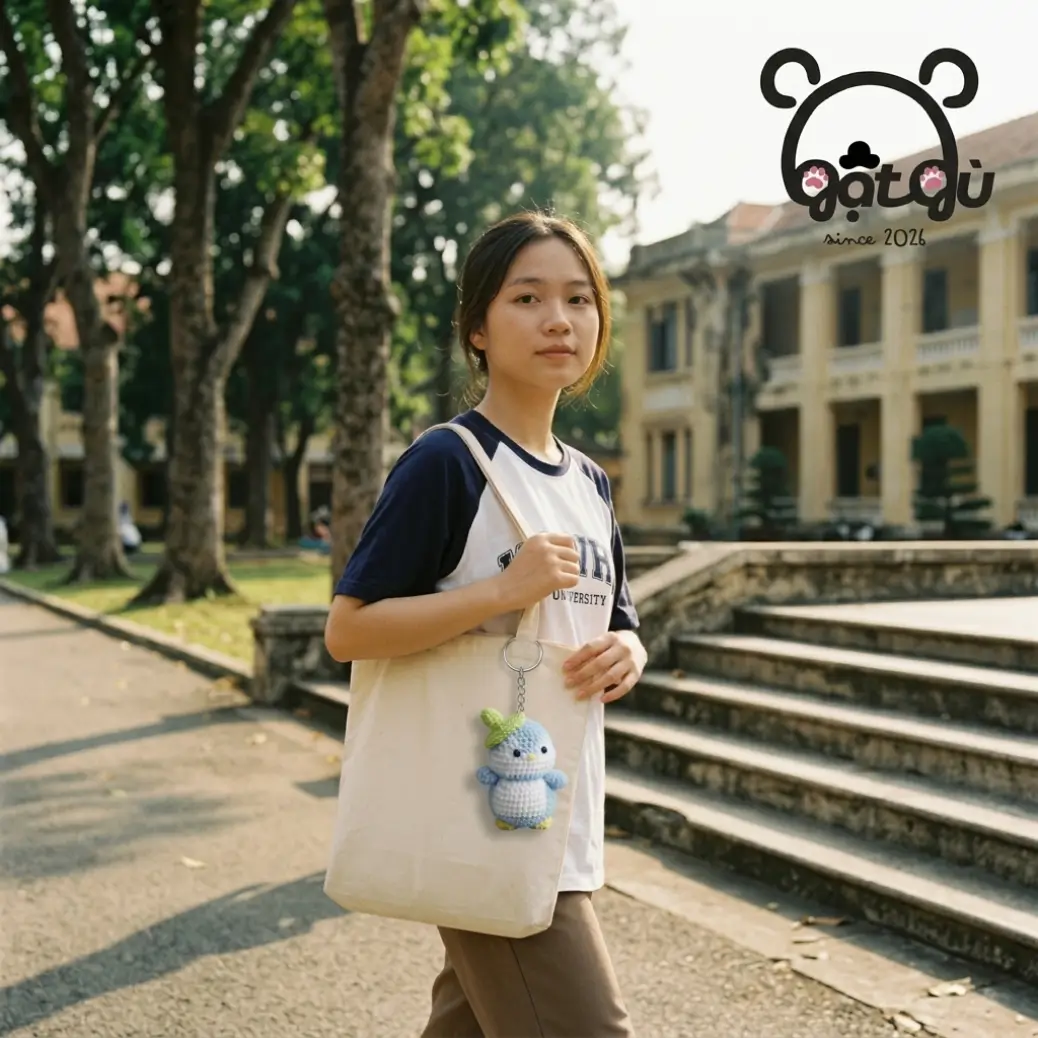 Móc khóa len chim cánh cụt Gật Gù handmade cute - Ảnh 5