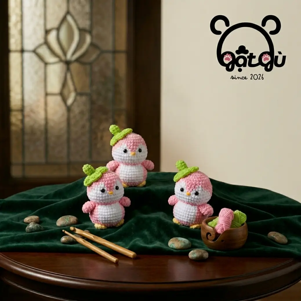 Móc khóa len chim cánh cụt Gật Gù handmade cute - Ảnh 6