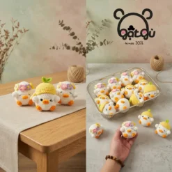 Móc khóa gà con Gật Gù trắng sữa tràn trề năng lượng