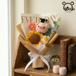 bó hoa len tốt nghiệp heo + hướng dương Gật Gù