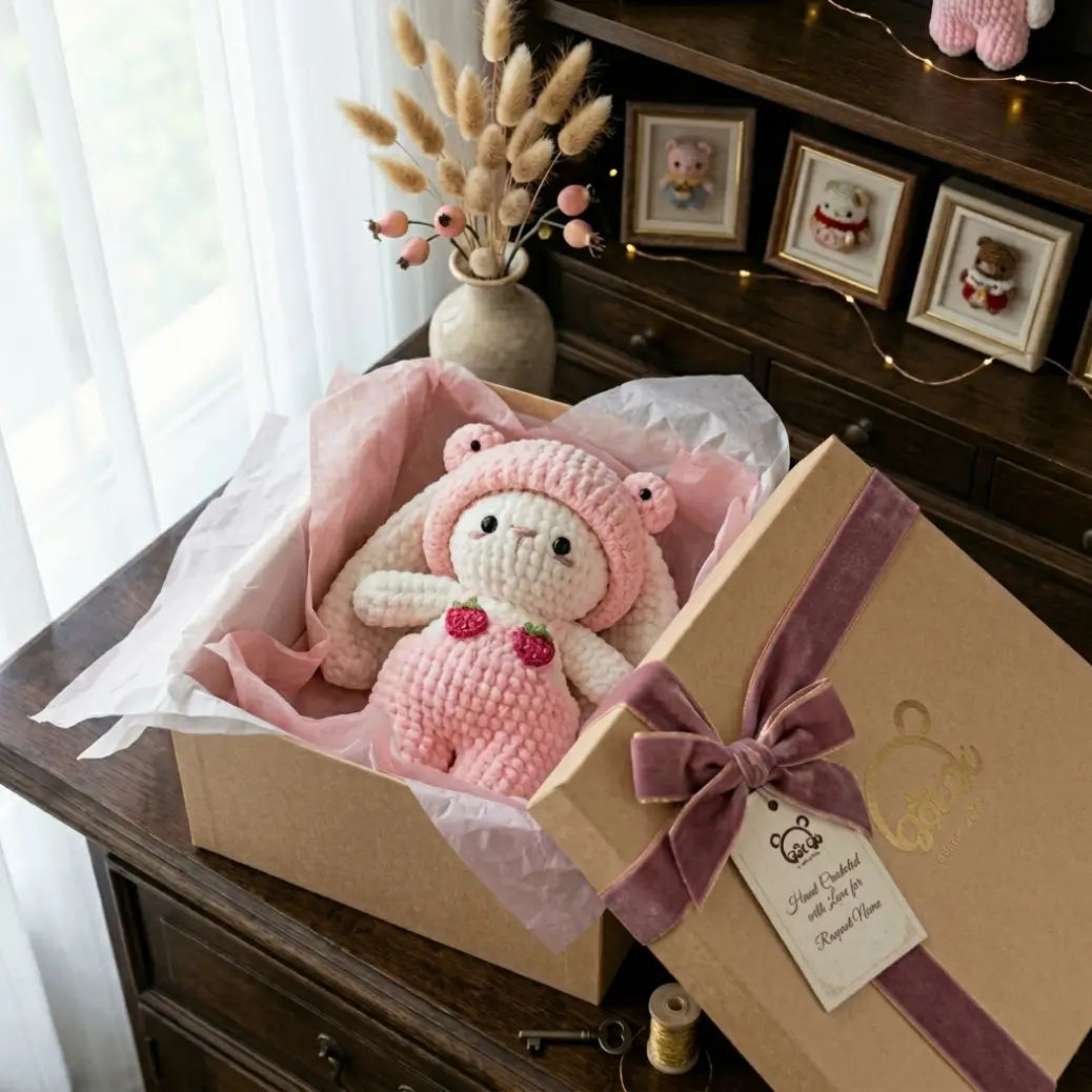 gấu len thỏ hồng Handmade Gật Gù - Ảnh 2