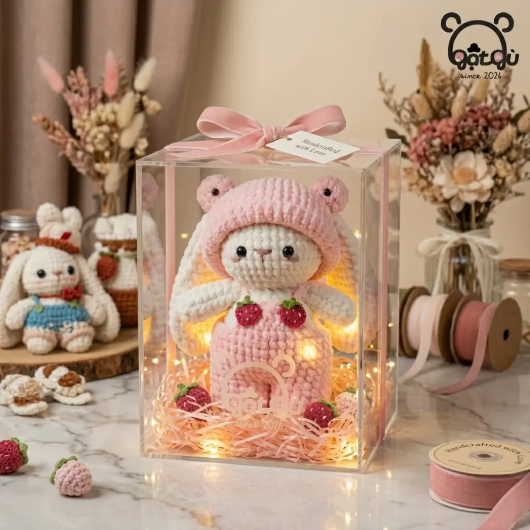 gấu len thỏ hồng Handmade Gật Gù - Ảnh 4