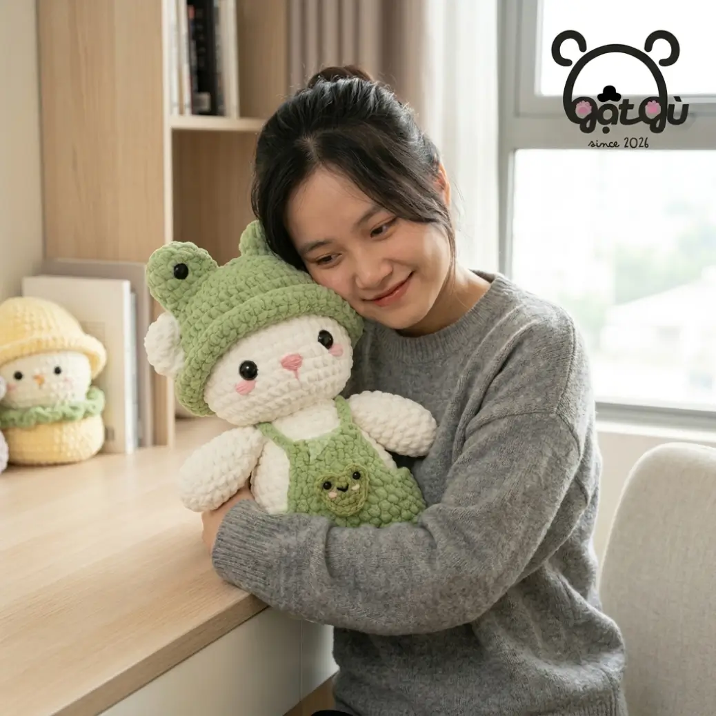 Gấu Len Thỏ Xanh lá Gật Gù nhỏ nhắn đáng - Ảnh 5