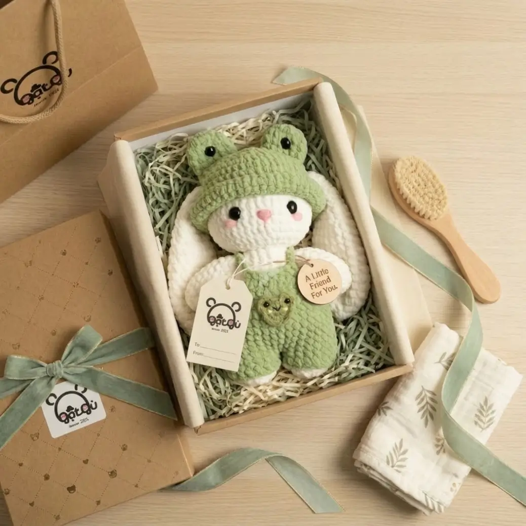 Gấu Len Thỏ Xanh lá Gật Gù nhỏ nhắn đáng - Ảnh 2