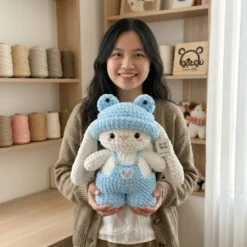 Gấu Len Thỏ Xanh nước biển Gật Gù siêu dễ thương