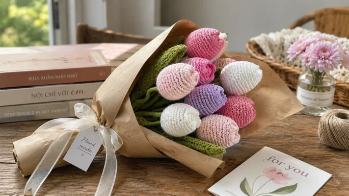 Hoa len là món quà handmade móc len mềm mại và tinh tế