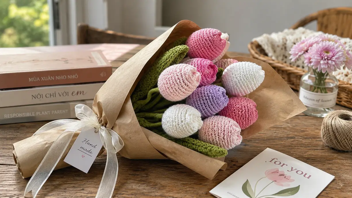 Hoa len là món quà handmade móc len mềm mại và tinh tế