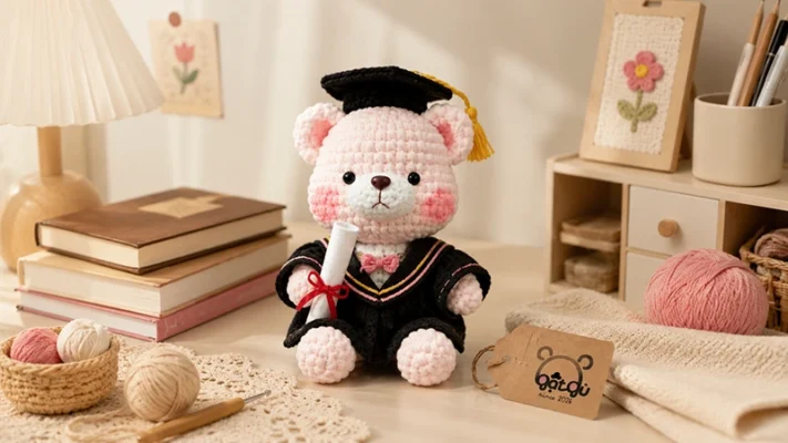 Móc len gấu bông tốt nghiệp