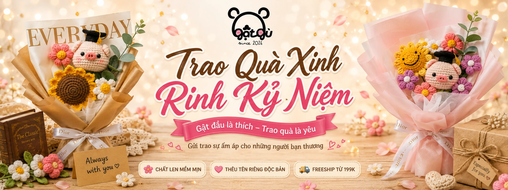 Banner trang chủ sự kiện Trao quà xinh rinh kỷ niệm tiệm Gật Gù